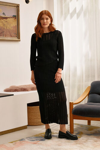 Izabel London – High Waist Crochet Knit Midi Skirt
